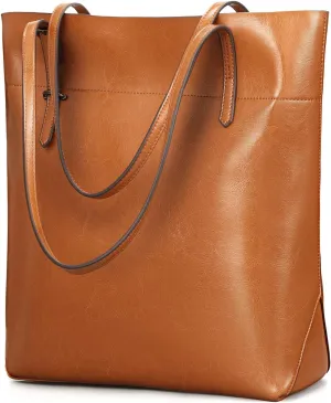 Kattee Vintage Genuine Leather Tote Shoulder Handbag for Woman with Adjustable Handles