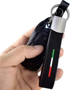 KE-KE Italian Flag Alcantara Embroidery Leather gun-black Keychain Ring for Alfa Romeo Fiat Ferrari Maserati Lamborghini (Italian Flag 3-Color)