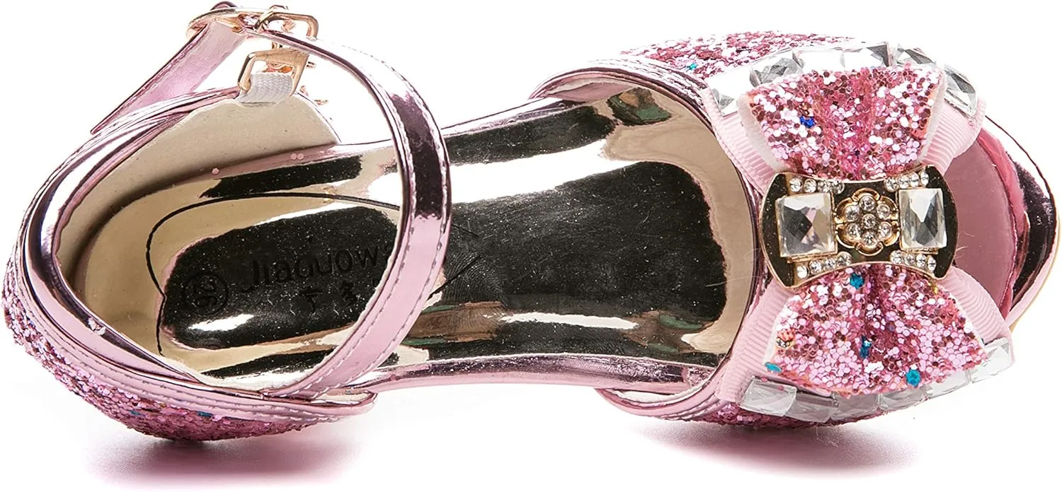 Kid Girls Glitter Wedding Sandals Sequin Party Bridesmaids Princess Crystal High Heels Shoes