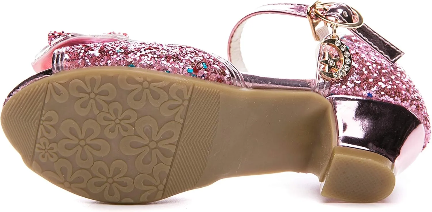 Kid Girls Glitter Wedding Sandals Sequin Party Bridesmaids Princess Crystal High Heels Shoes