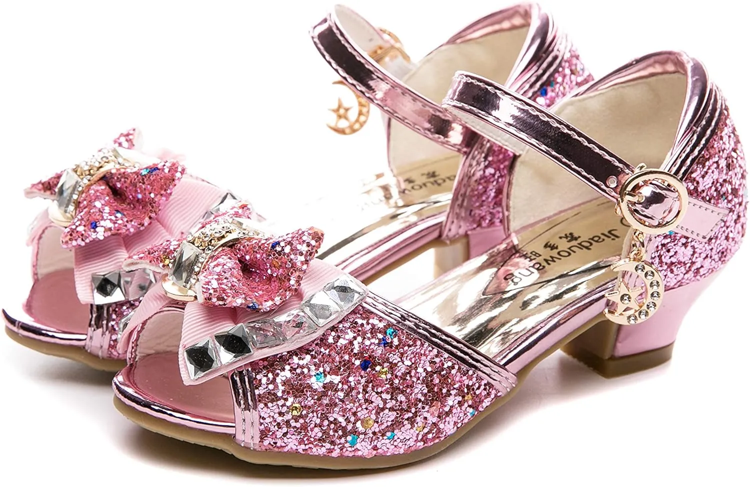 Kid Girls Glitter Wedding Sandals Sequin Party Bridesmaids Princess Crystal High Heels Shoes