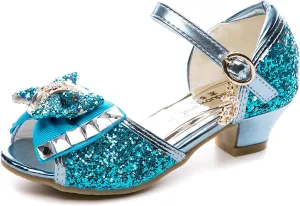 Kid Girls Glitter Wedding Sandals Sequin Party Bridesmaids Princess Crystal High Heels Shoes