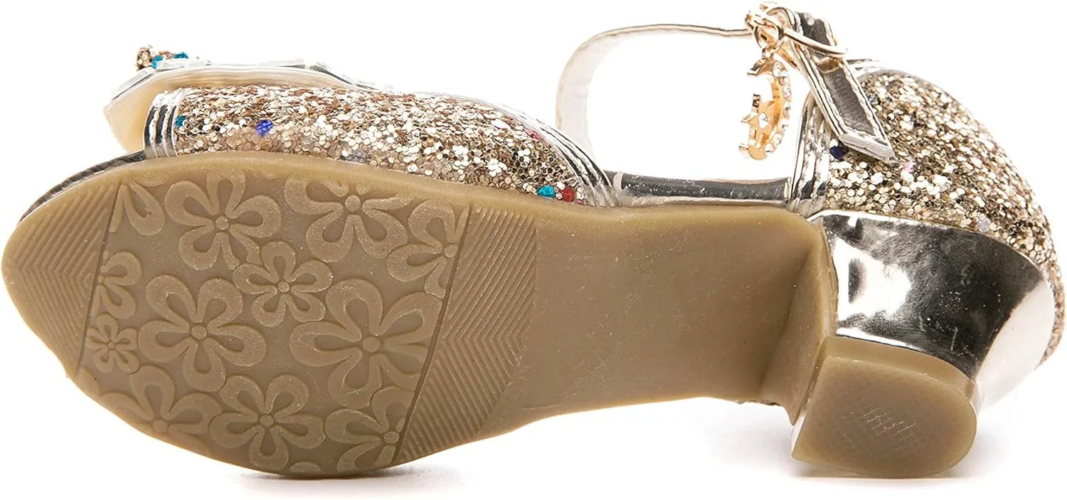 Kid Girls Glitter Wedding Sandals Sequin Party Bridesmaids Princess Crystal High Heels Shoes