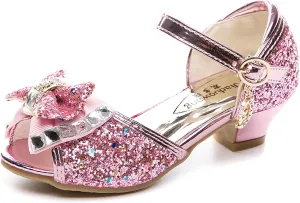 Kid Girls Glitter Wedding Sandals Sequin Party Bridesmaids Princess Crystal High Heels Shoes