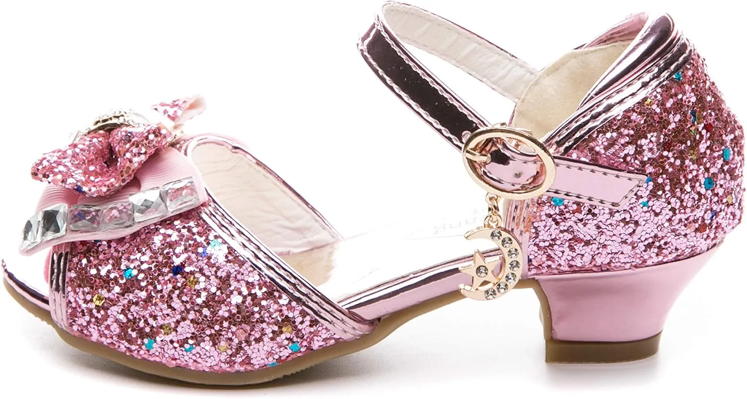 Kid Girls Glitter Wedding Sandals Sequin Party Bridesmaids Princess Crystal High Heels Shoes