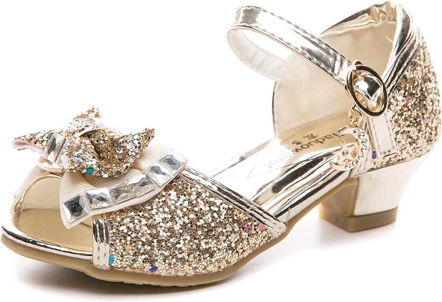 Kid Girls Glitter Wedding Sandals Sequin Party Bridesmaids Princess Crystal High Heels Shoes
