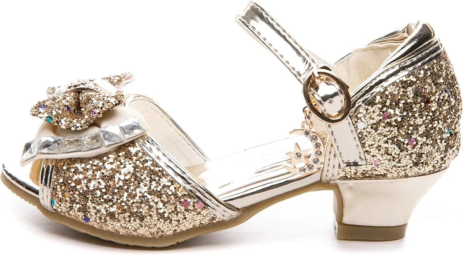 Kid Girls Glitter Wedding Sandals Sequin Party Bridesmaids Princess Crystal High Heels Shoes