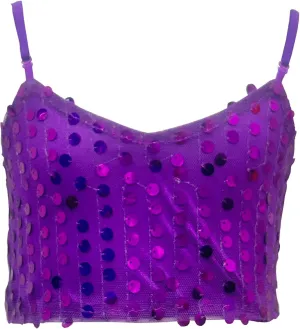 Kids Girls Sequined Spaghetti Shoulder Straps Crop Tops V Neck Belly Hip Hop Jazz Dance Bra Vest Shirts