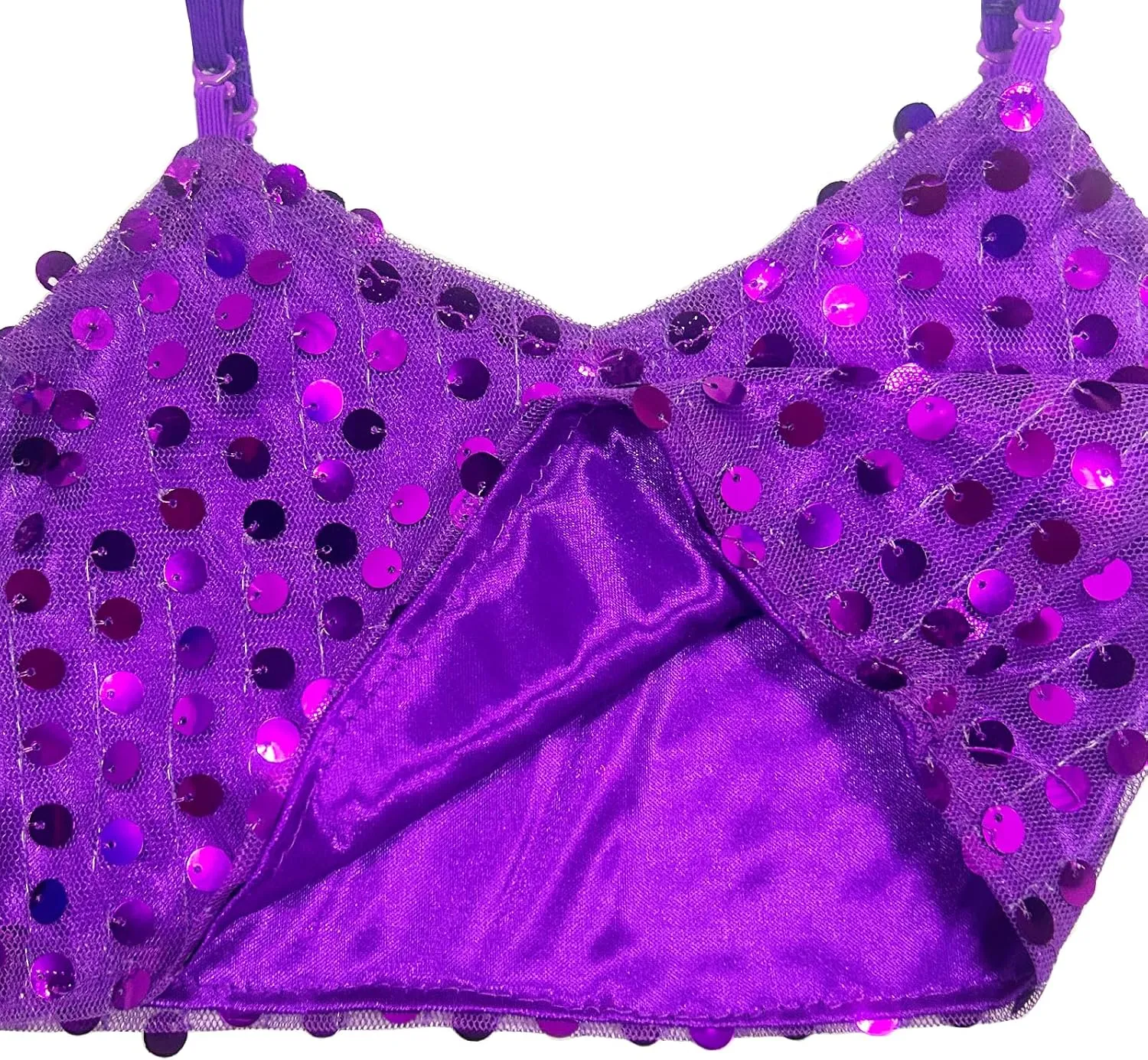 Kids Girls Sequined Spaghetti Shoulder Straps Crop Tops V Neck Belly Hip Hop Jazz Dance Bra Vest Shirts