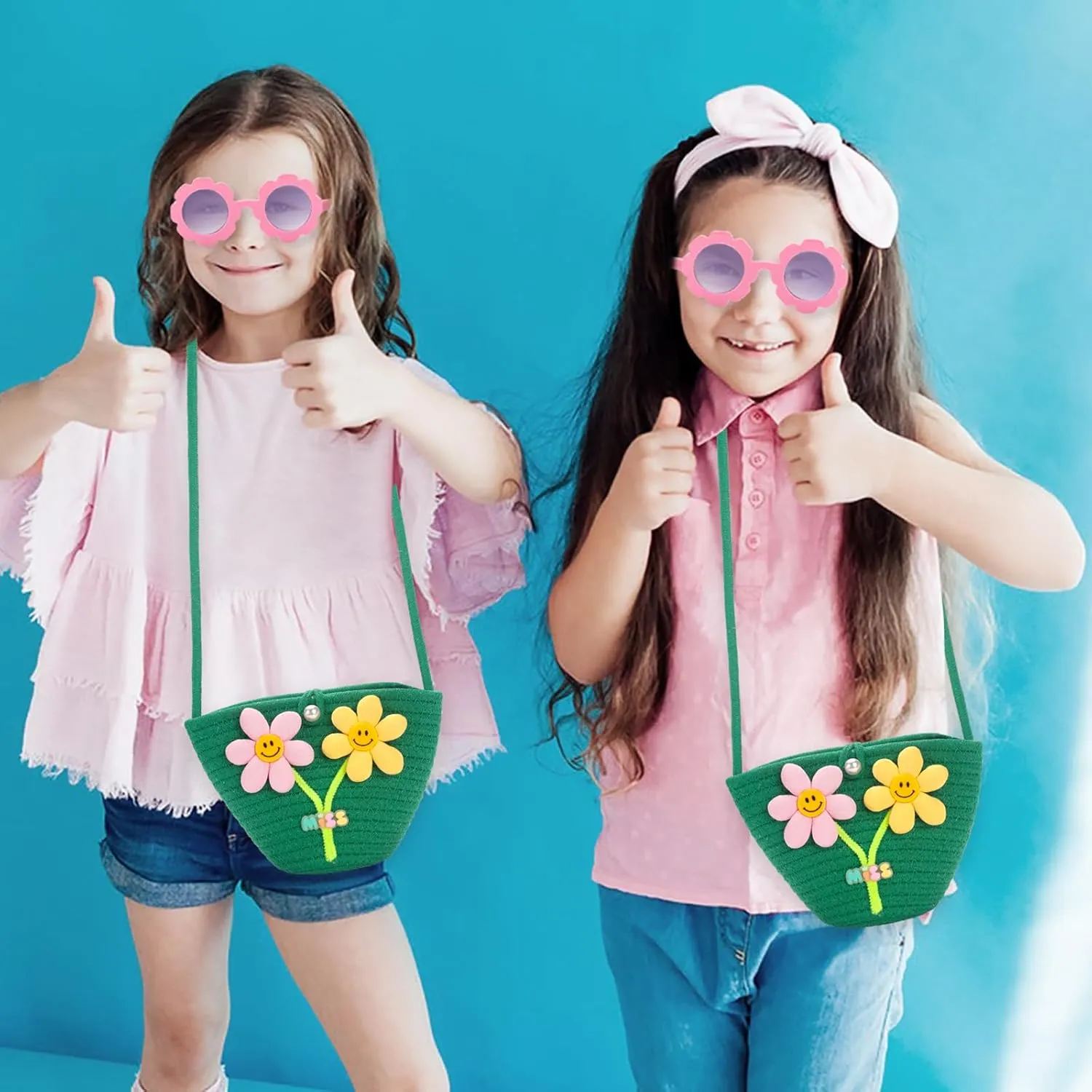 Kids Purse for Girls Age 2-14, Green Toddler Purse with Beaded and Flowers, Kids Crossbody Bag Gifts for Christmas, Birthday