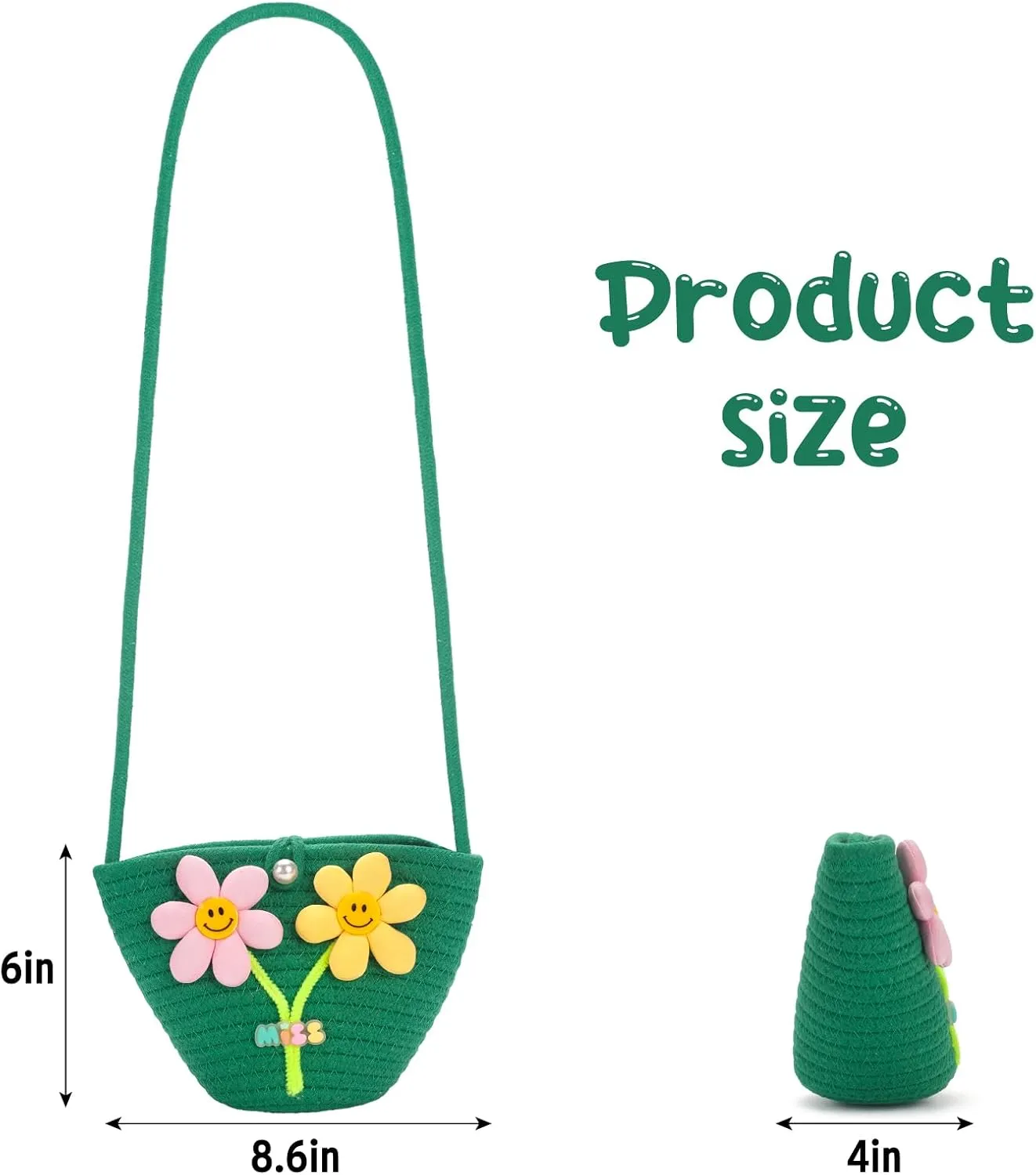Kids Purse for Girls Age 2-14, Green Toddler Purse with Beaded and Flowers, Kids Crossbody Bag Gifts for Christmas, Birthday
