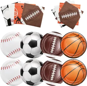 Kingrol Sports Birthday Party Supplies Set - 160Pcs Disposable Plates & Napkins for Football, Baseball, Soccer, and Basketball Themed Parties