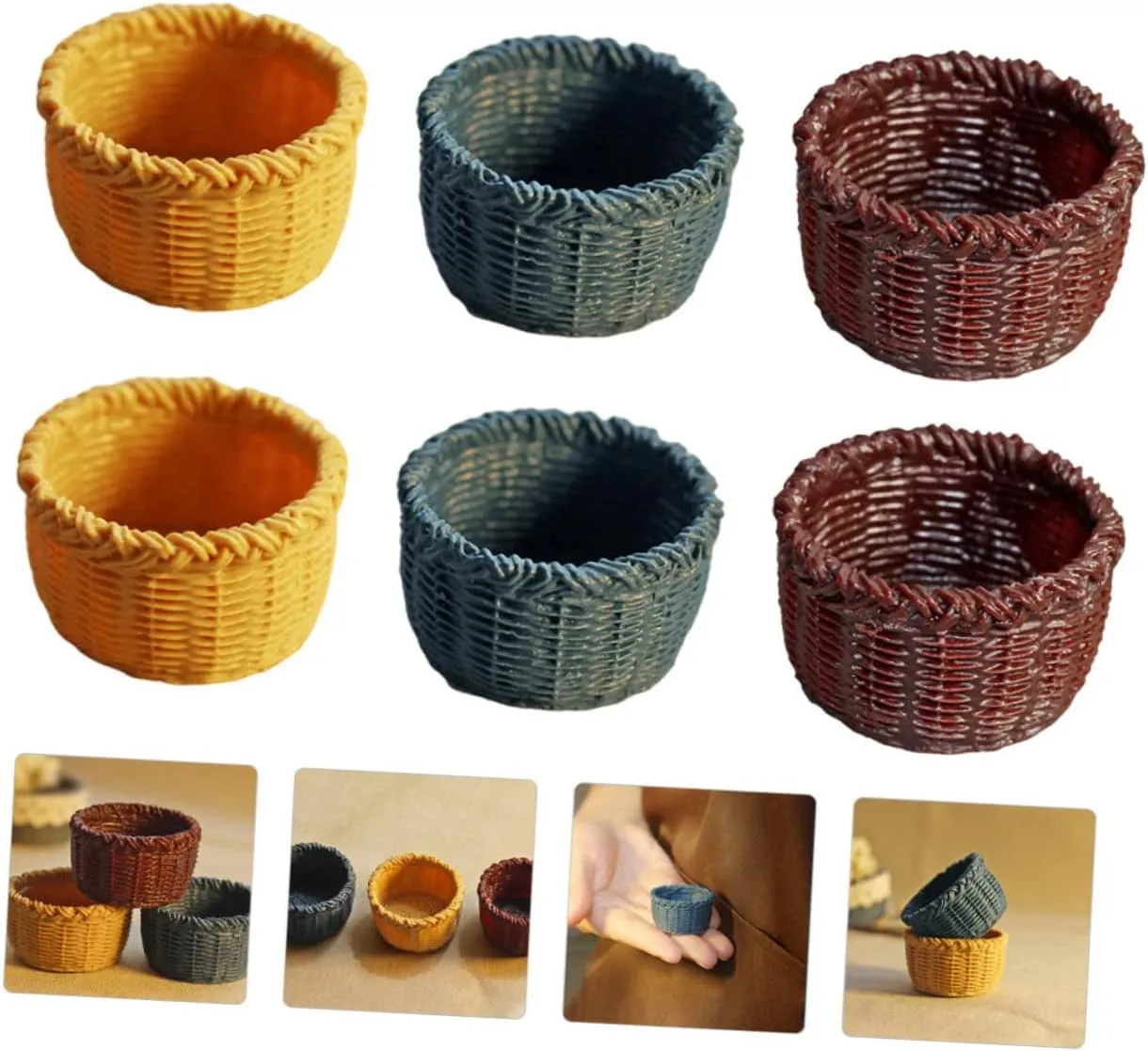 Kisangel 4sets 6pcs Mini Basket Creative Storage Decor for Dollhouses Multi Use Miniature Furniture Smooth Surface Design for DIY Projects and Home Ornaments 6pcs*4