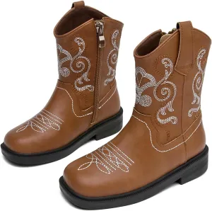 kkdom Cowboy Boots Cowgirl Boots for Toddler Little Boys Girls Kids Western Boots Square Toe Mid Calf Riding Boots