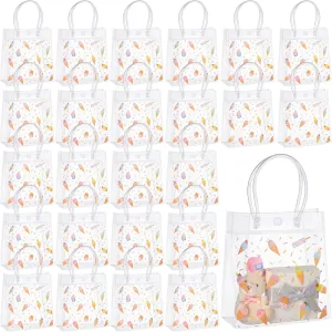 Kolldenn 24 Pcs Ice Cream Gift Bags PVC with Handles Summer Clear Plastic Reusable Totes Gift Bags Bulk for Ice Cream Birthday Wedding Party Supplies