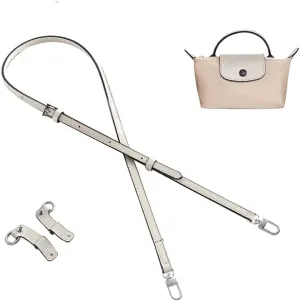 KOMHPS Purse Straps Replacement, Leather Handbag Crossbody Shoulder Strap Adjustable for Longchamp Bag Women(White Sliver)