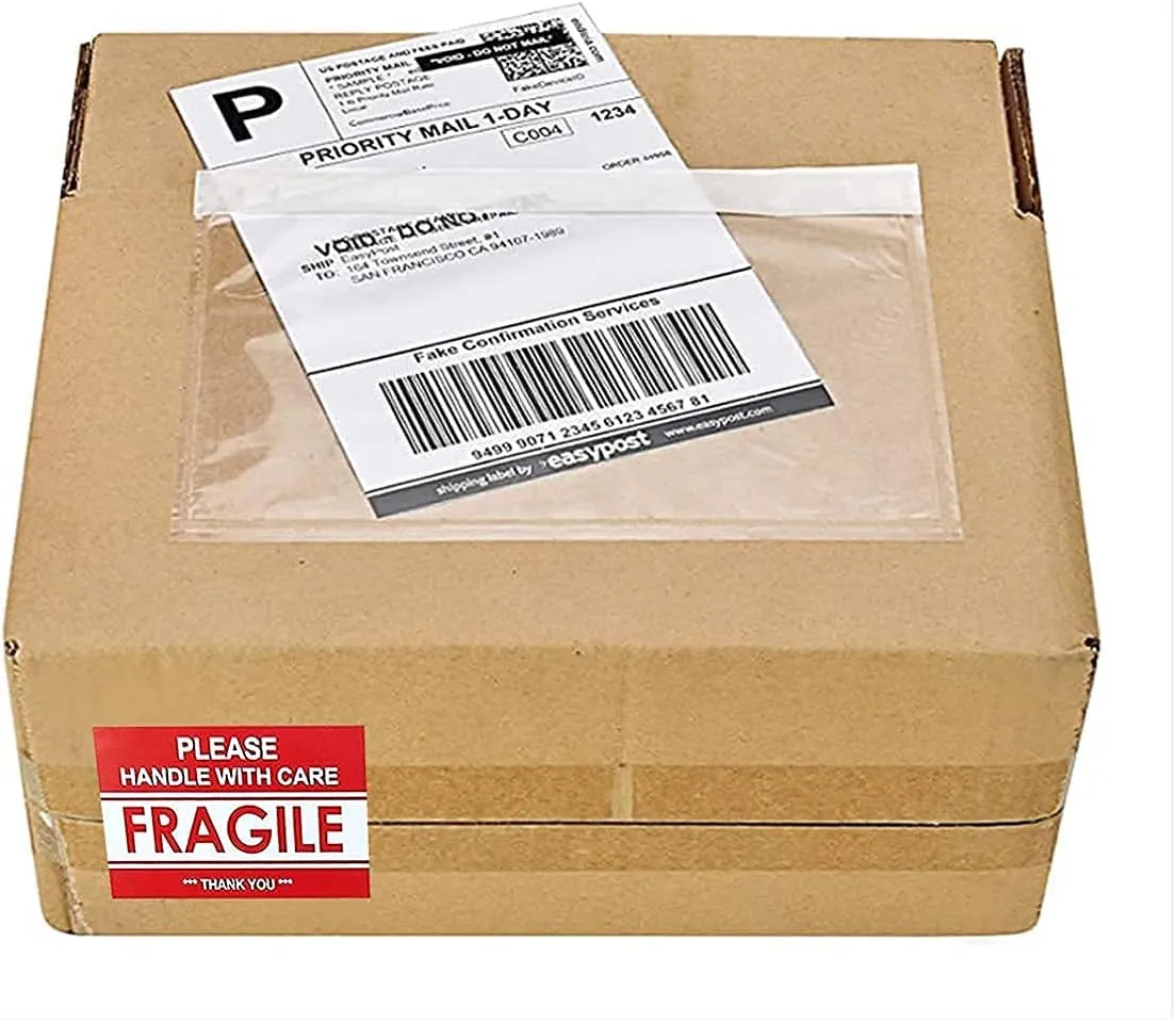 LabelMore 200 pcs 6" x 9" Clear Plastic Adhesive Packing List Envelope Mailing bag Shipping label Pouch Return Label Documents