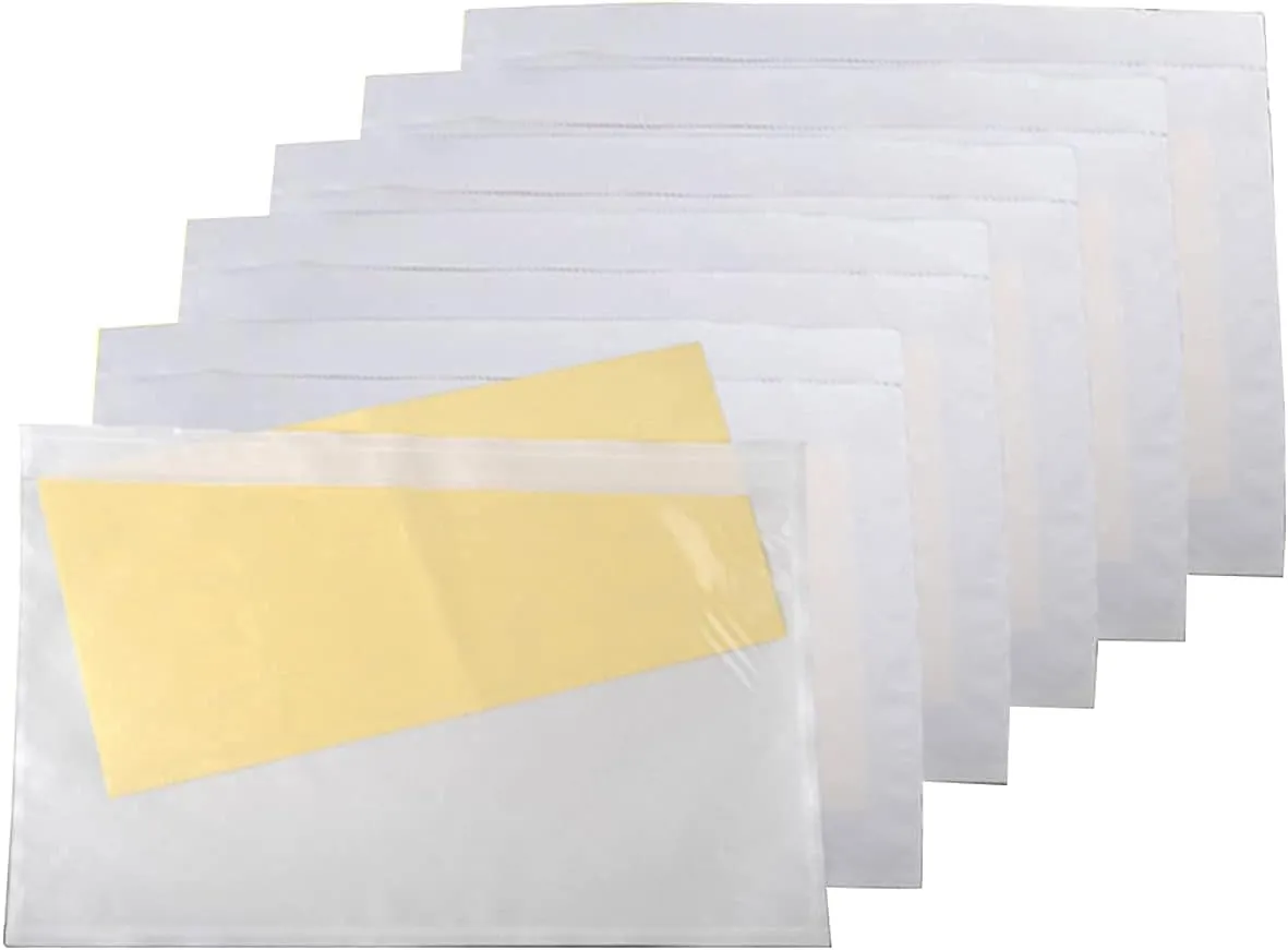 LabelMore 200 pcs 6" x 9" Clear Plastic Adhesive Packing List Envelope Mailing bag Shipping label Pouch Return Label Documents