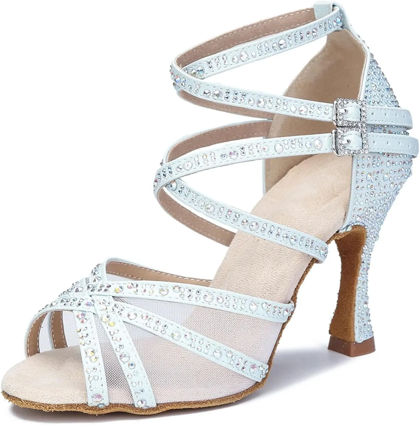Ladies Satin Mesh Bridal Sandals - Soft Sole Design with Pearl Anklets for Garden Weddings (8CM/3.15")