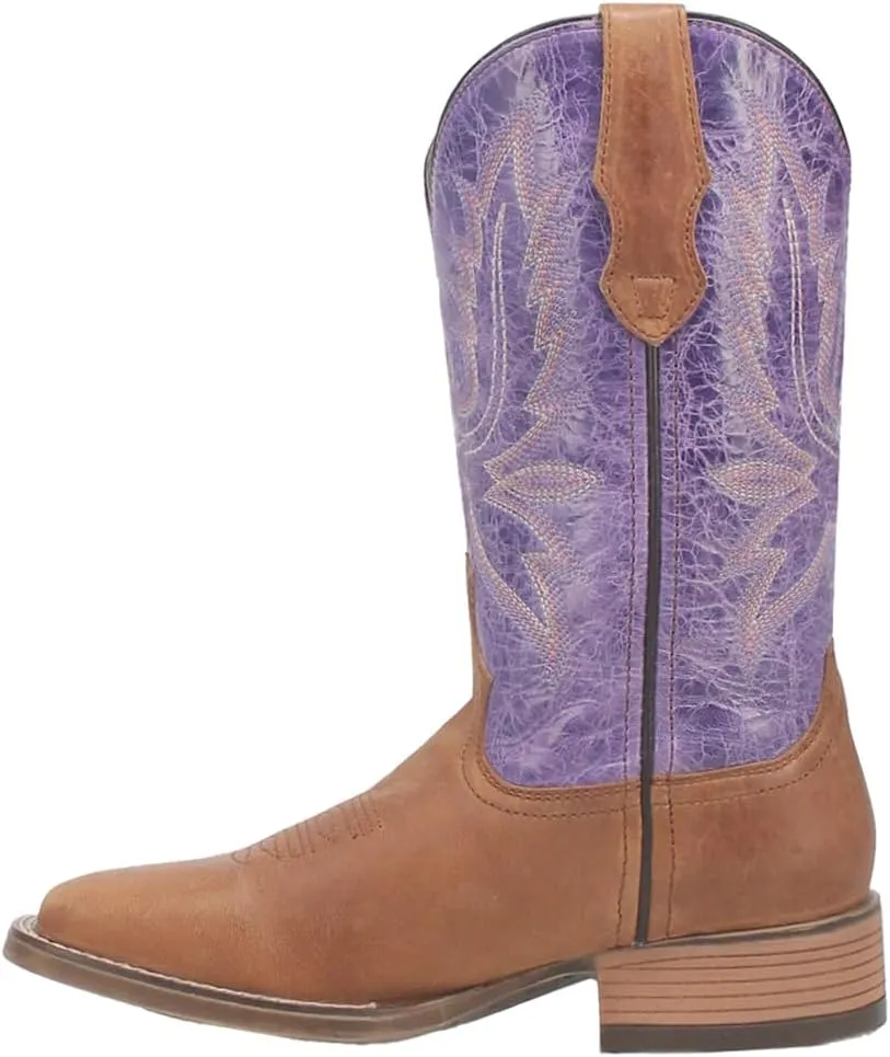 Laredo Womens Mara Embroidery Square Toe Casual Boots Mid Calf Low Heel 1-2" - Brown, Purple