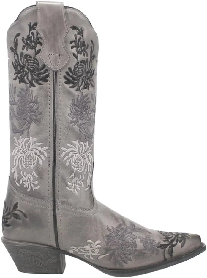 Laredo Womens Sylvan Floral Embroidery Snip Toe Casual Boots Mid Calf Low Heel 1-2" - Grey