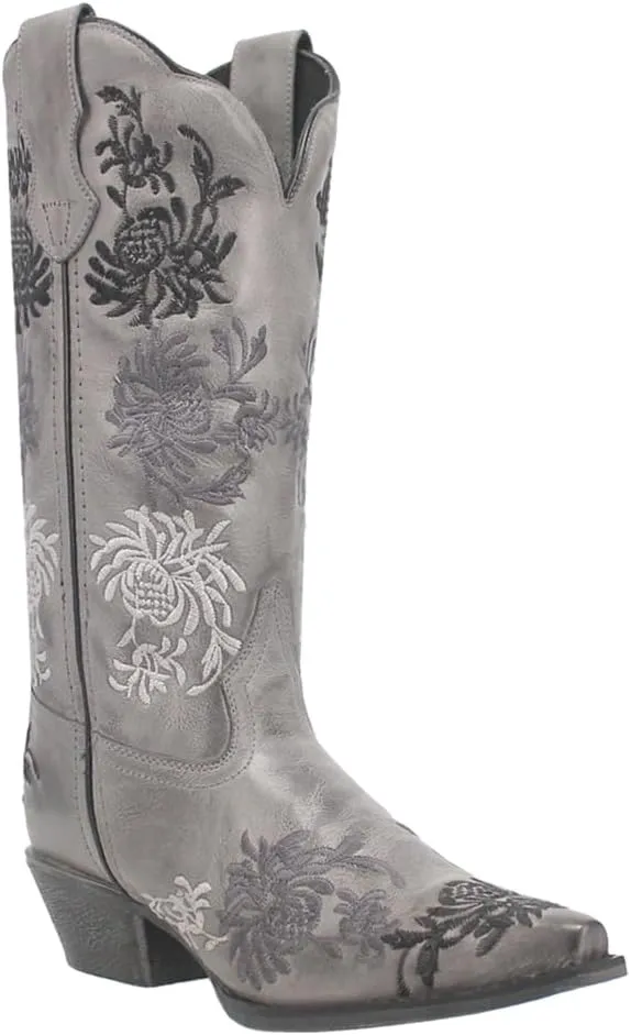 Laredo Womens Sylvan Floral Embroidery Snip Toe Casual Boots Mid Calf Low Heel 1-2" - Grey