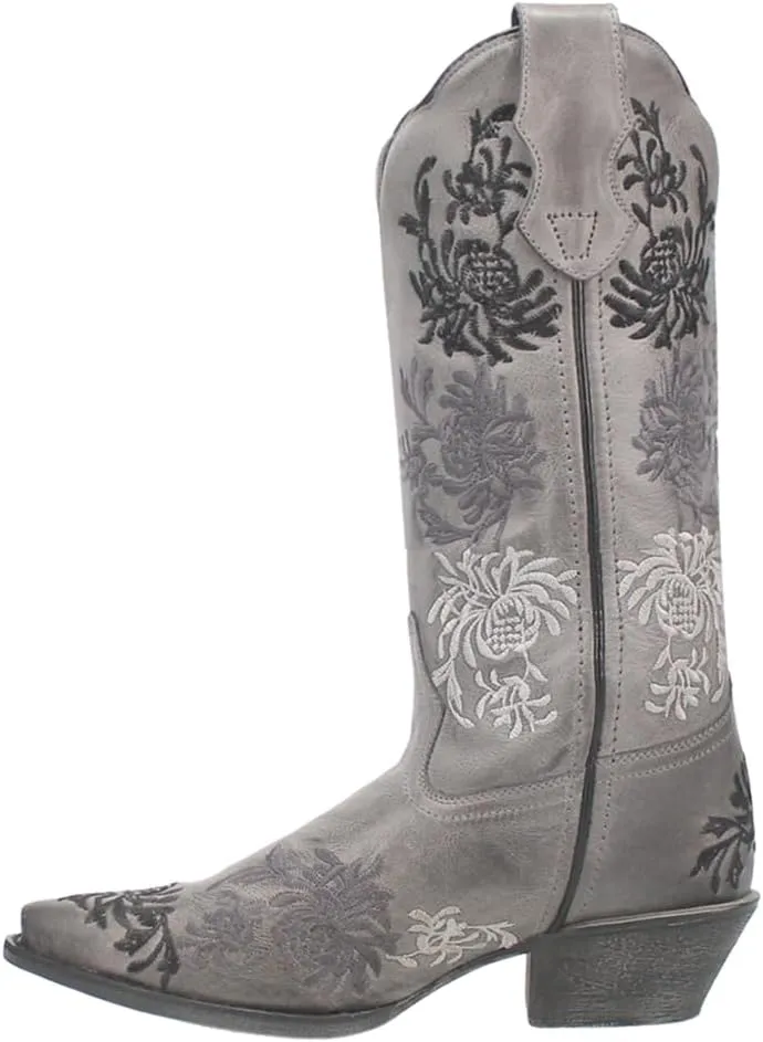 Laredo Womens Sylvan Floral Embroidery Snip Toe Casual Boots Mid Calf Low Heel 1-2" - Grey