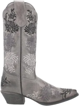 Laredo Womens Sylvan Floral Embroidery Snip Toe Casual Boots Mid Calf Low Heel 1-2" - Grey