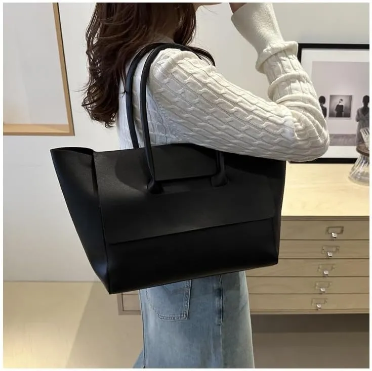 Large Capacity Burgundy PU Leather Tote Bag, Fashion Shoulder Handbag for Women, Minimalist Design
