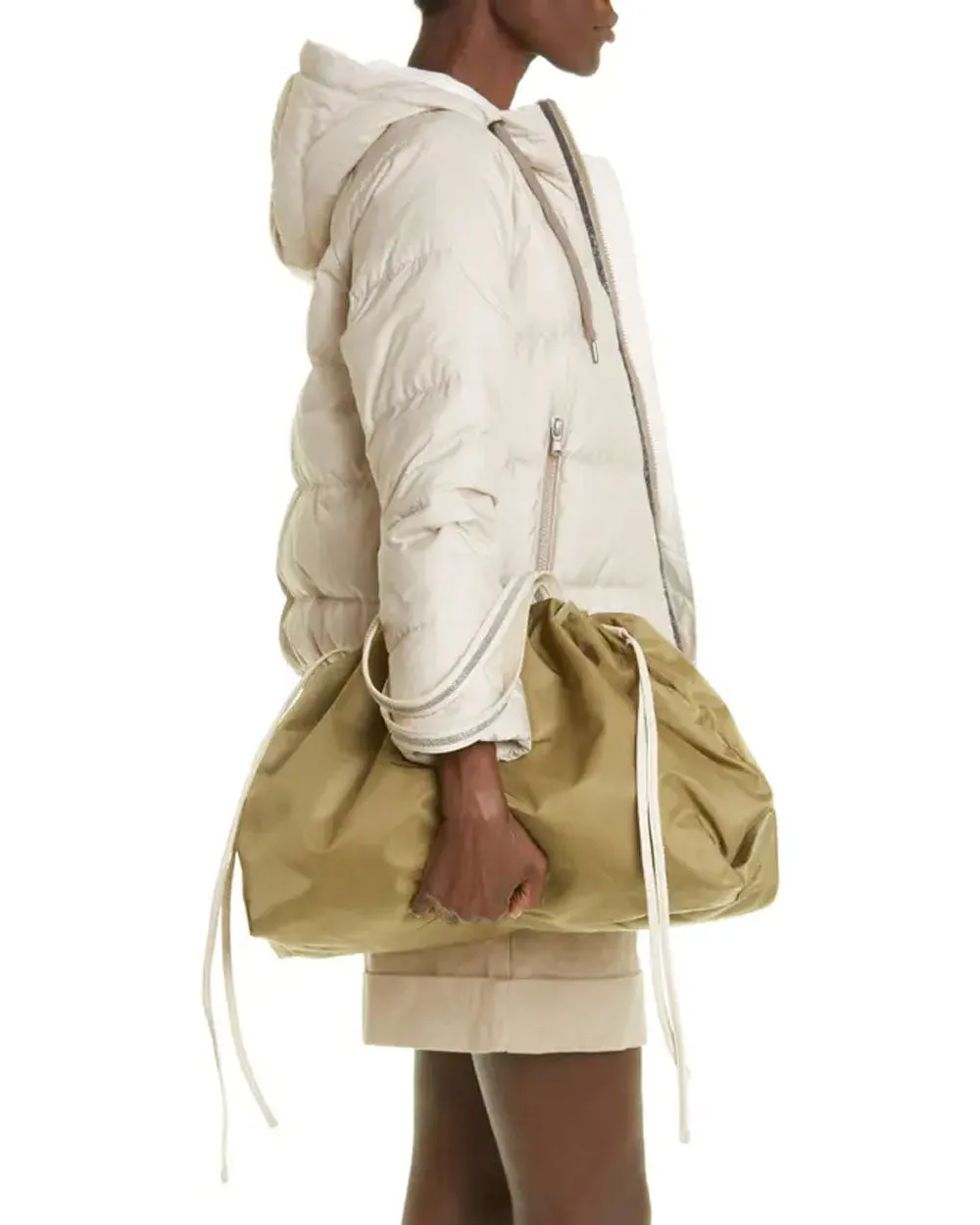 Large Monili Drawstring Nylon Tote Bag in Sage