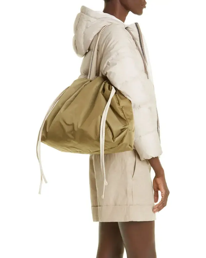 Large Monili Drawstring Nylon Tote Bag in Sage