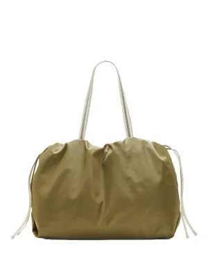 Large Monili Drawstring Nylon Tote Bag in Sage