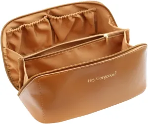 Large Travel Makeup Bag – Waterproof Cosmetic Case, Portable Beauty Organizer with Fixed Divider, Spacious Toiletry Bag for Skincare, Brushes & Accessories, Durable Handle (Caramel II)