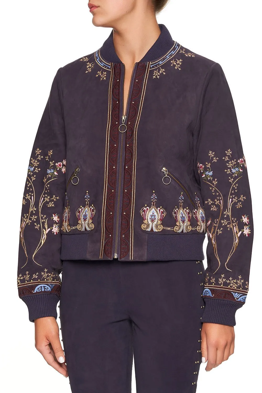 LEATHER BOMBER JACKET WILD FLOWER