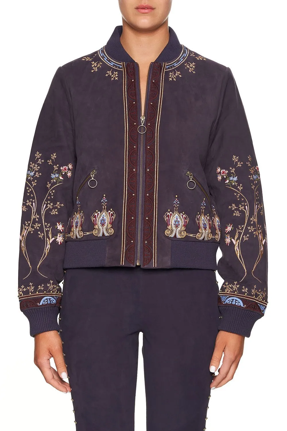 LEATHER BOMBER JACKET WILD FLOWER