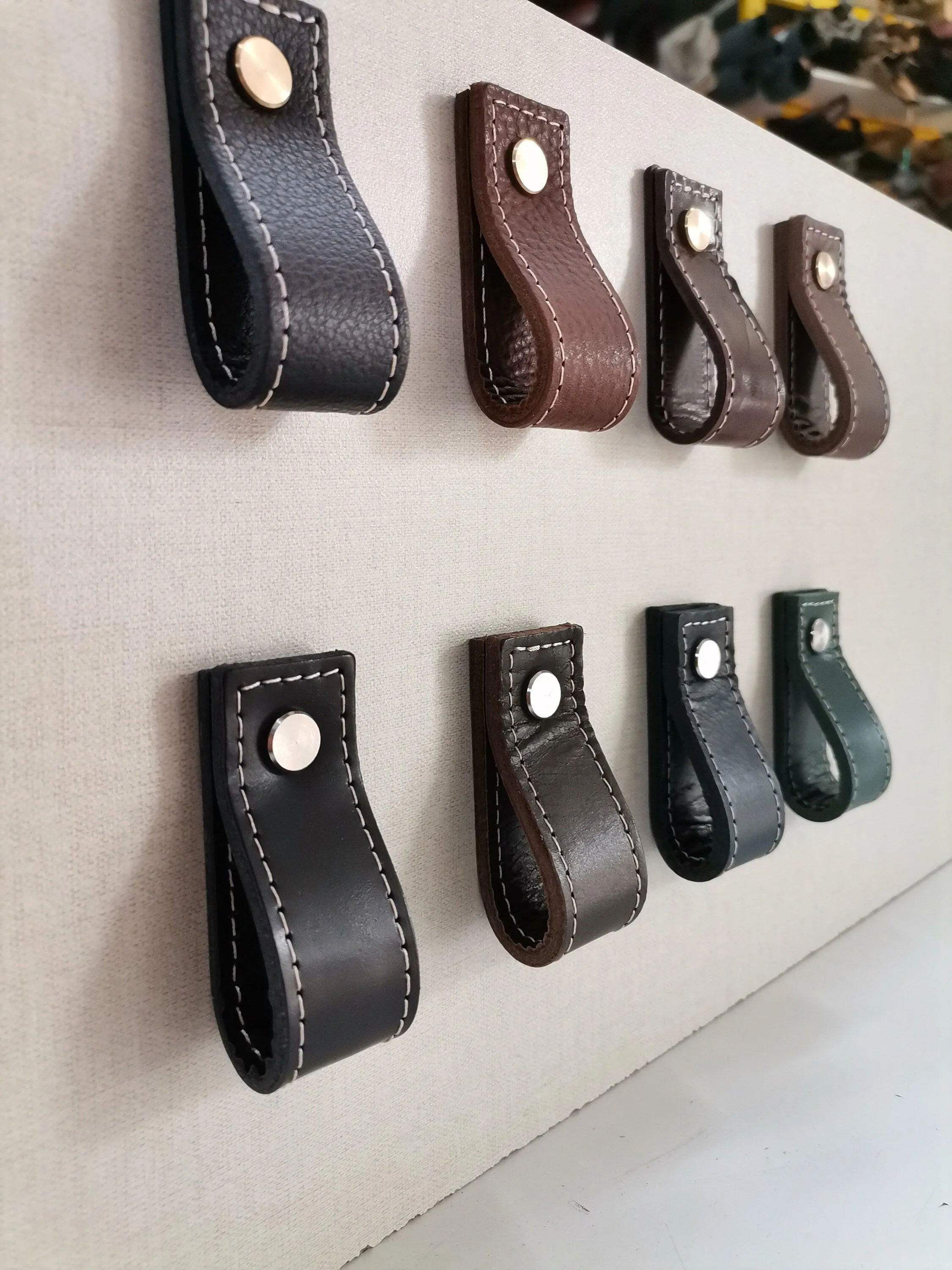 Leather drawer pulls, furniture leather knobs for cabinet doors, stitched and rectangle, width 2,5 cm (1" inch)