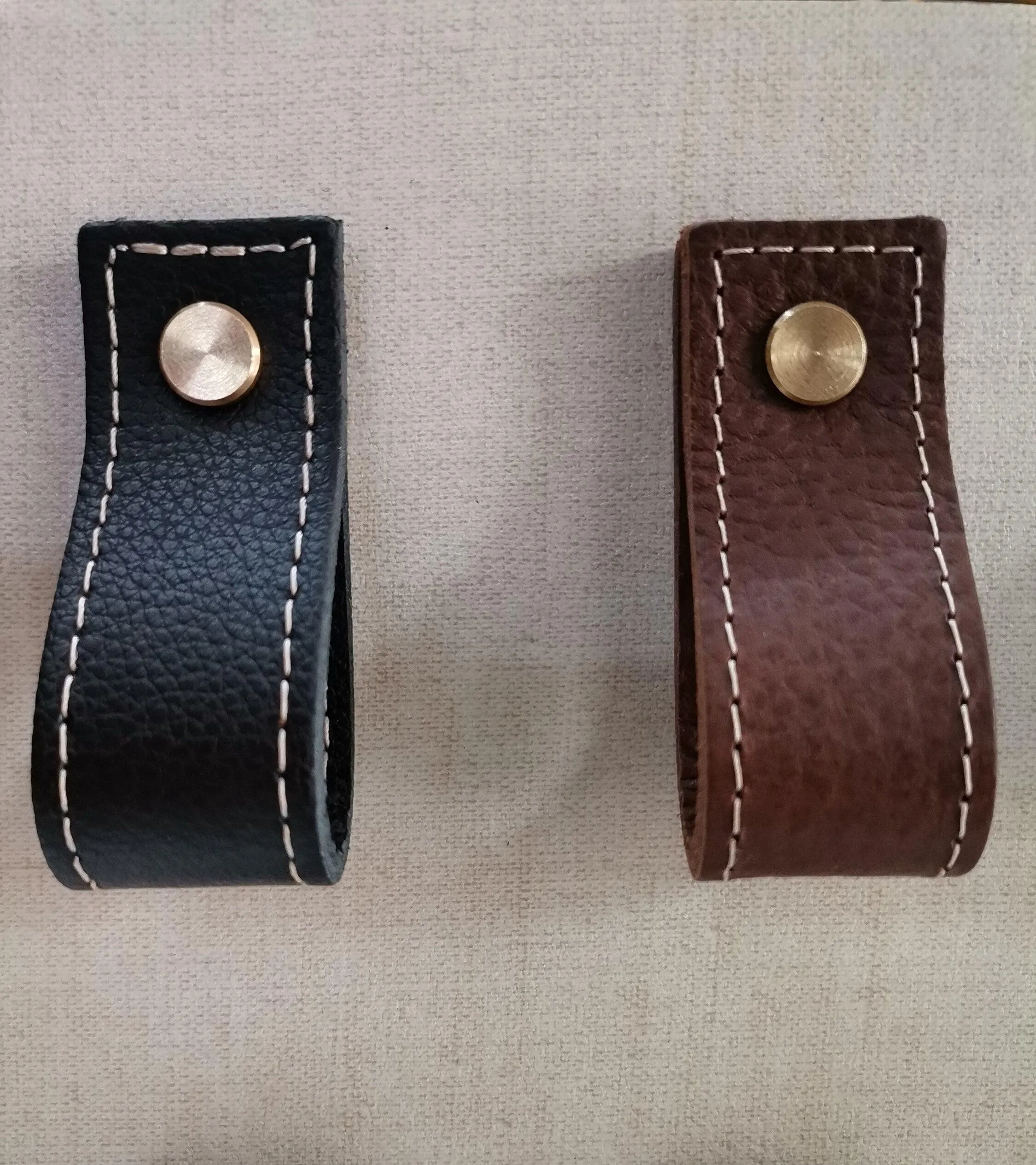 Leather drawer pulls, furniture leather knobs for cabinet doors, stitched and rectangle, width 2,5 cm (1" inch)