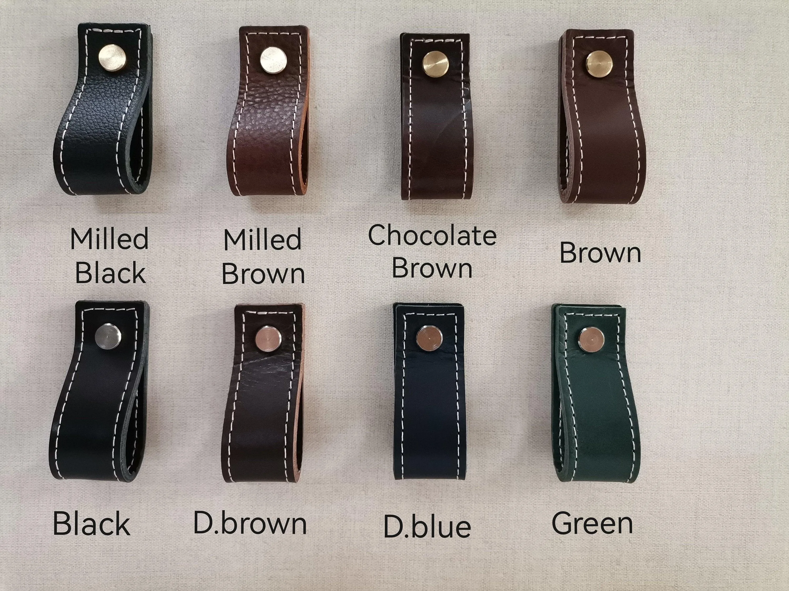 Leather drawer pulls, furniture leather knobs for cabinet doors, stitched and rectangle, width 2,5 cm (1" inch)