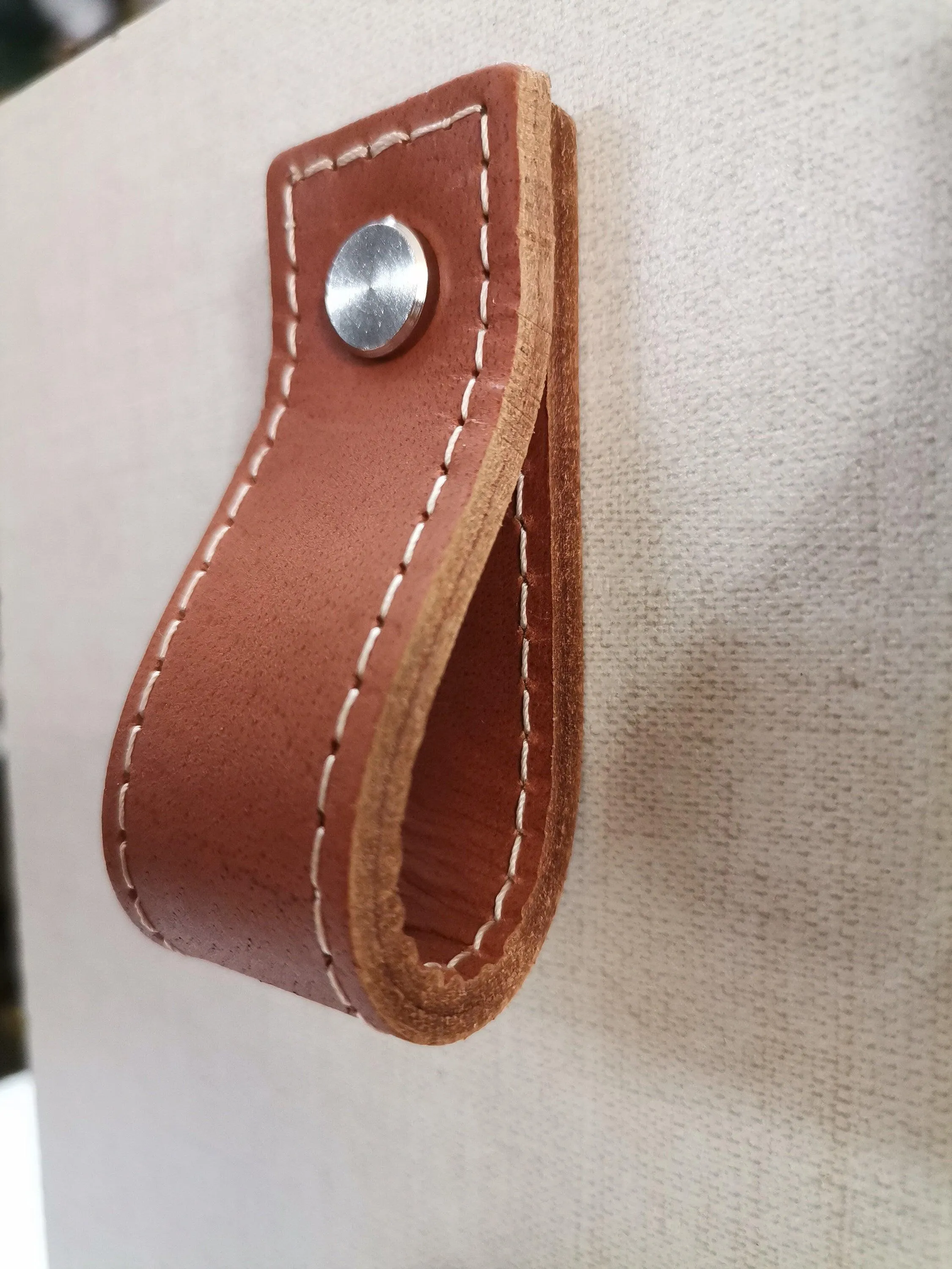 Leather drawer pulls, furniture leather knobs for cabinet doors, stitched and rectangle, width 2,5 cm (1" inch)