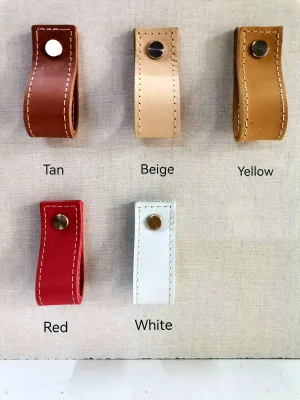 Leather drawer pulls, furniture leather knobs for cabinet doors, stitched and rectangle, width 2,5 cm (1" inch)