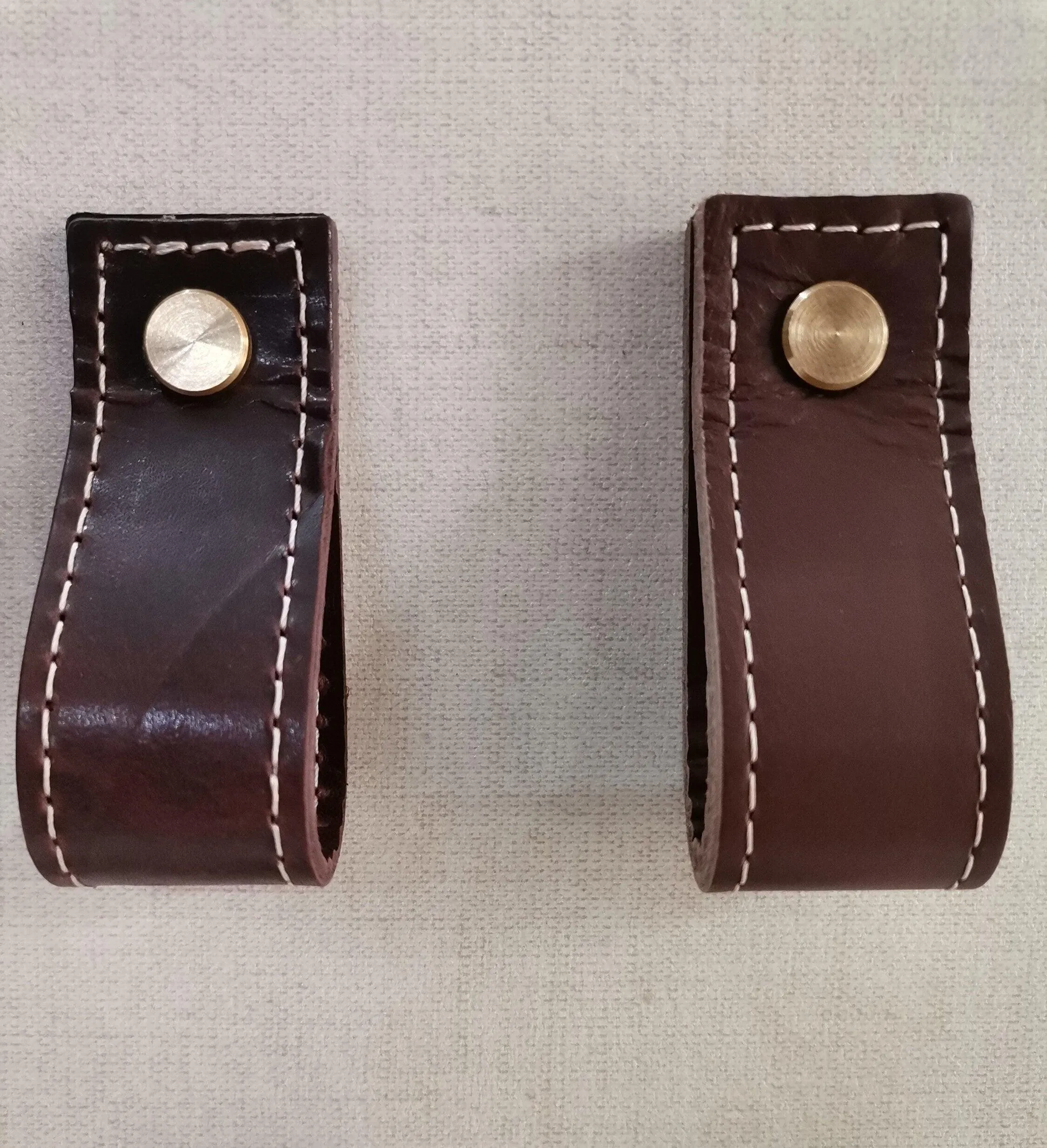 Leather drawer pulls, furniture leather knobs for cabinet doors, stitched and rectangle, width 2,5 cm (1" inch)