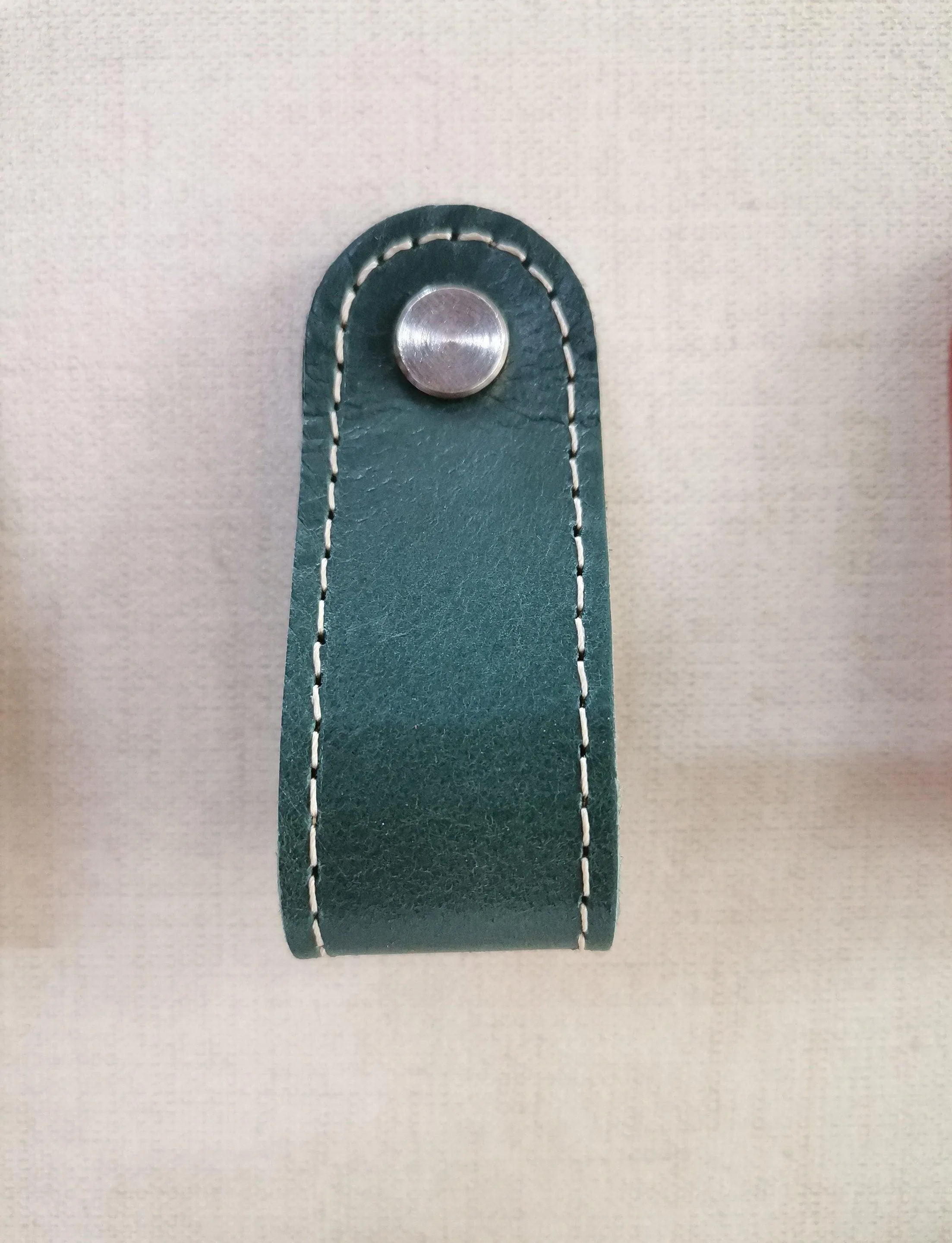 Leather drawer pulls, furniture leather knobs for cabinet doors, stitched and  rounded, width 2,5 cm (1" inch)