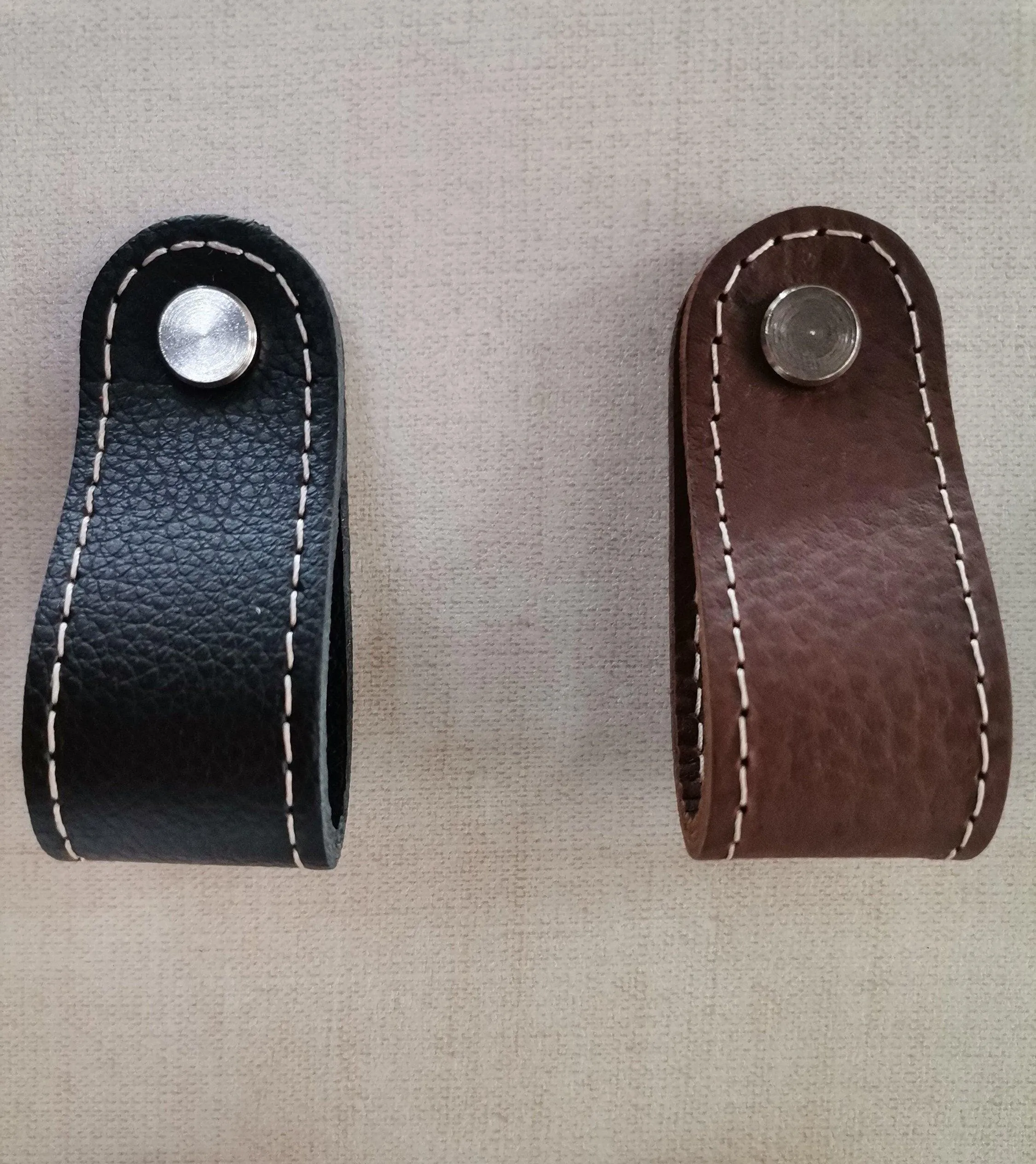 Leather drawer pulls, furniture leather knobs for cabinet doors, stitched and  rounded, width 2,5 cm (1" inch)