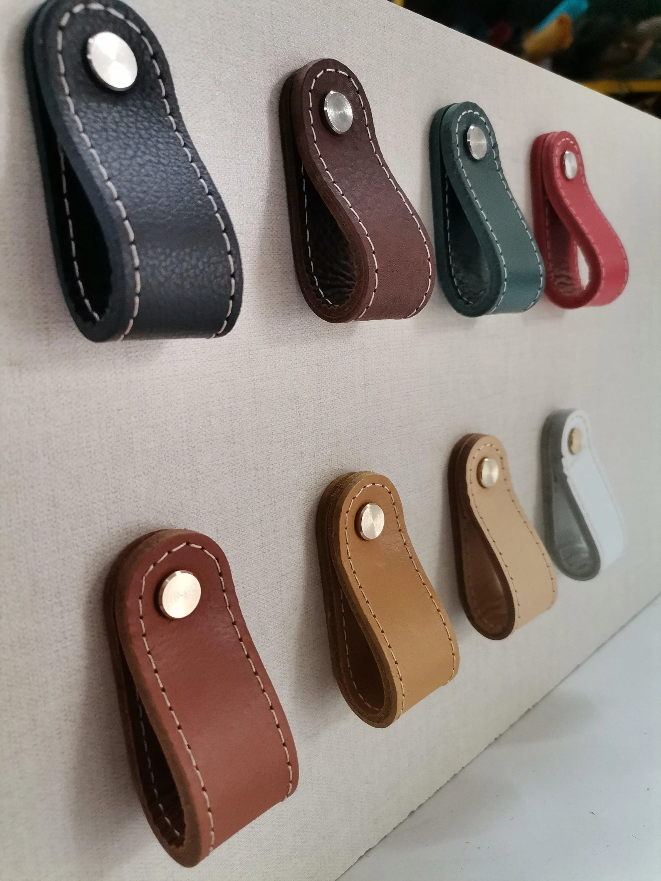 Leather drawer pulls, furniture leather knobs for cabinet doors, stitched and  rounded, width 2,5 cm (1" inch)