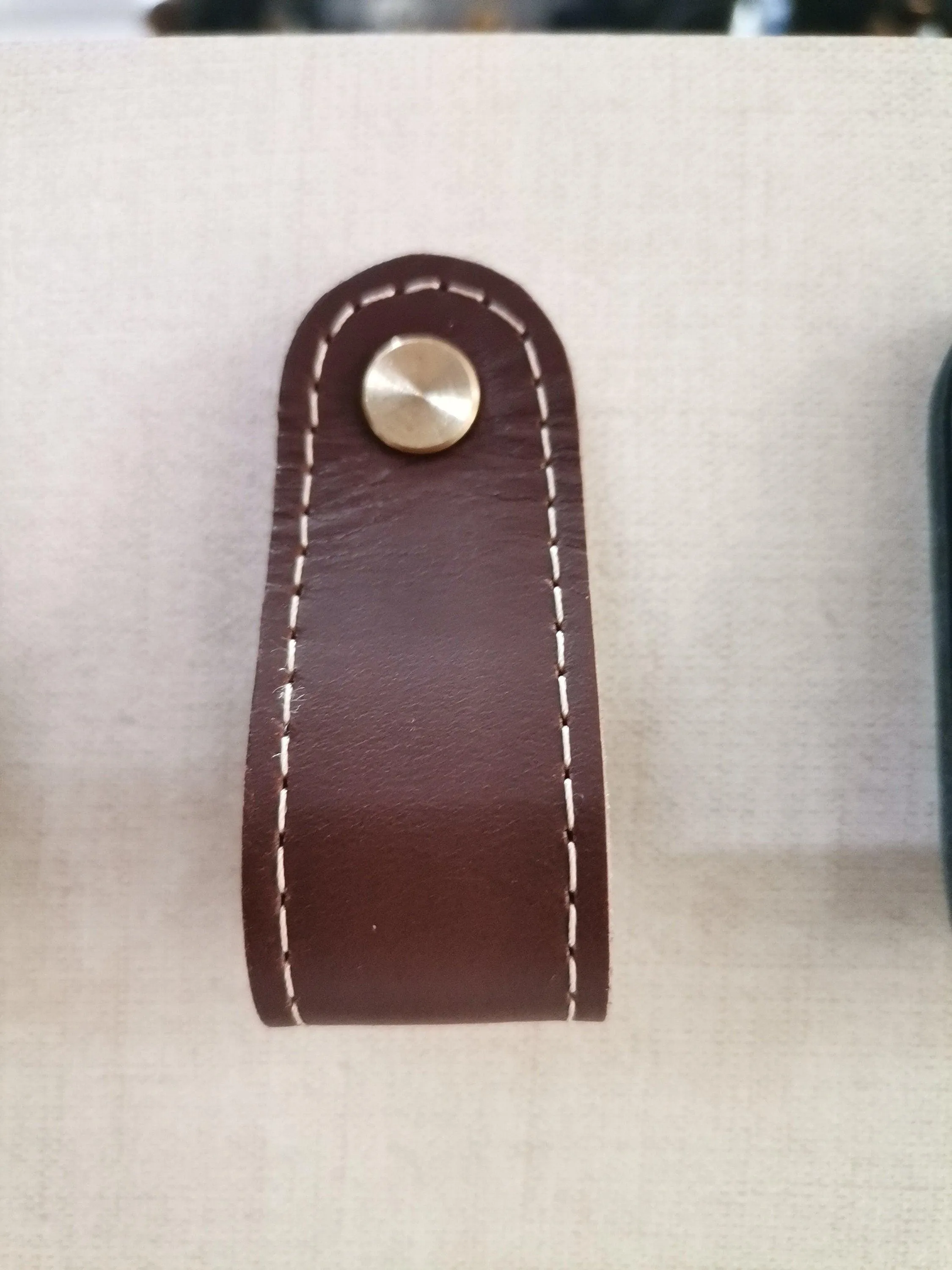 Leather drawer pulls, furniture leather knobs for cabinet doors, stitched and  rounded, width 2,5 cm (1" inch)