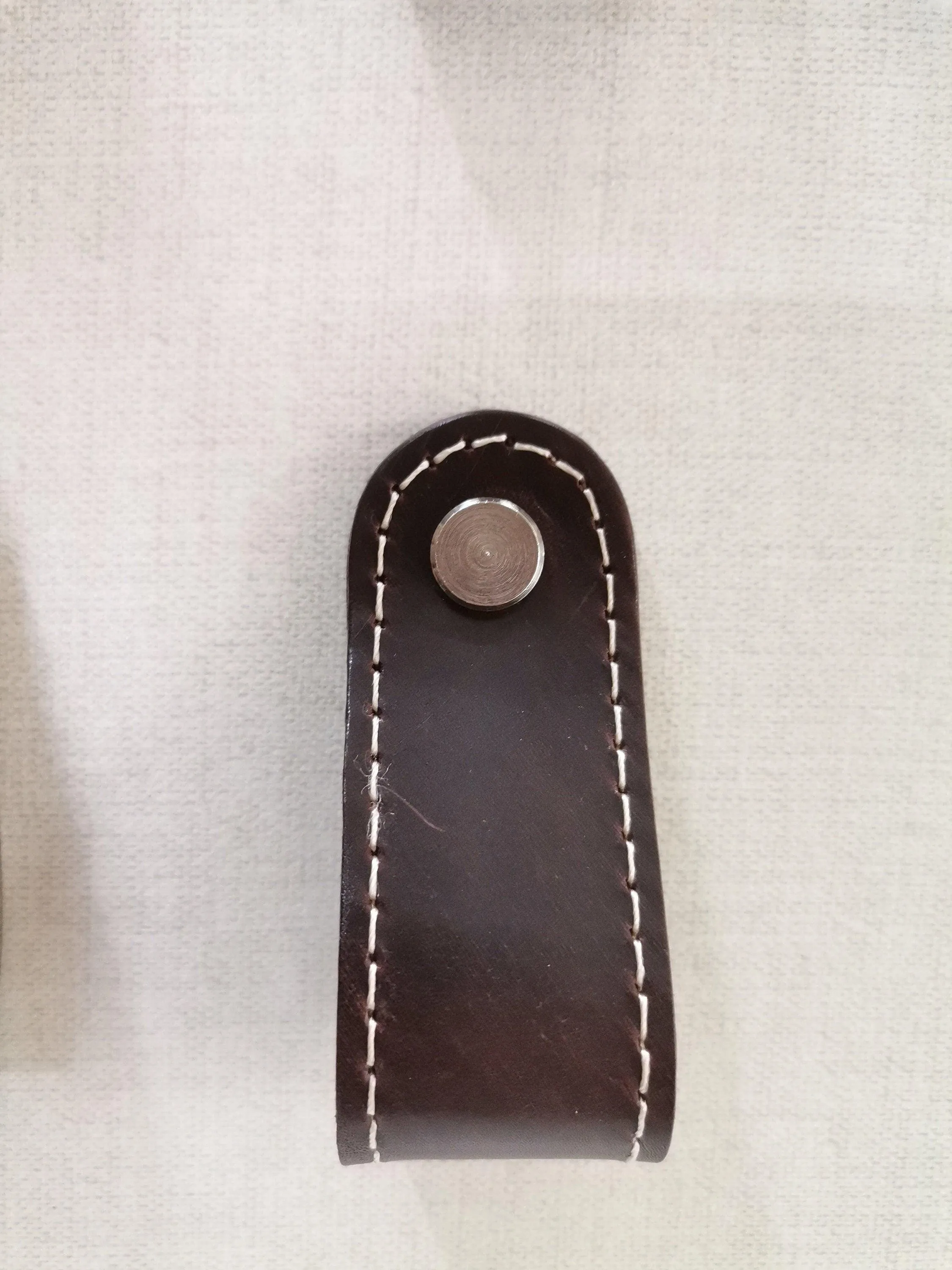 Leather drawer pulls, furniture leather knobs for cabinet doors, stitched and  rounded, width 2,5 cm (1" inch)