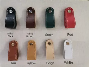 Leather drawer pulls, furniture leather knobs for cabinet doors, stitched and  rounded, width 2,5 cm (1" inch)