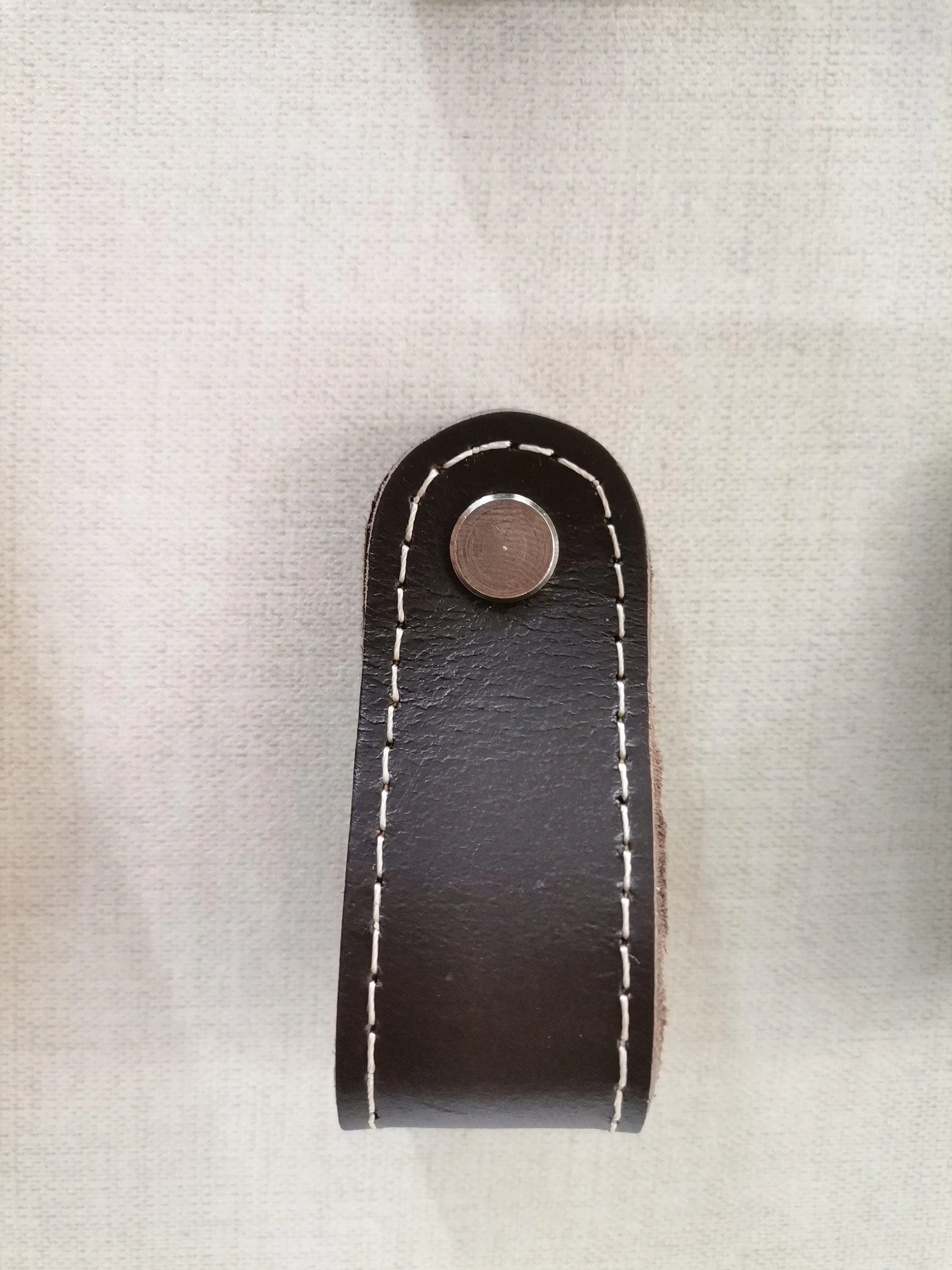 Leather drawer pulls, furniture leather knobs for cabinet doors, stitched and  rounded, width 2,5 cm (1" inch)