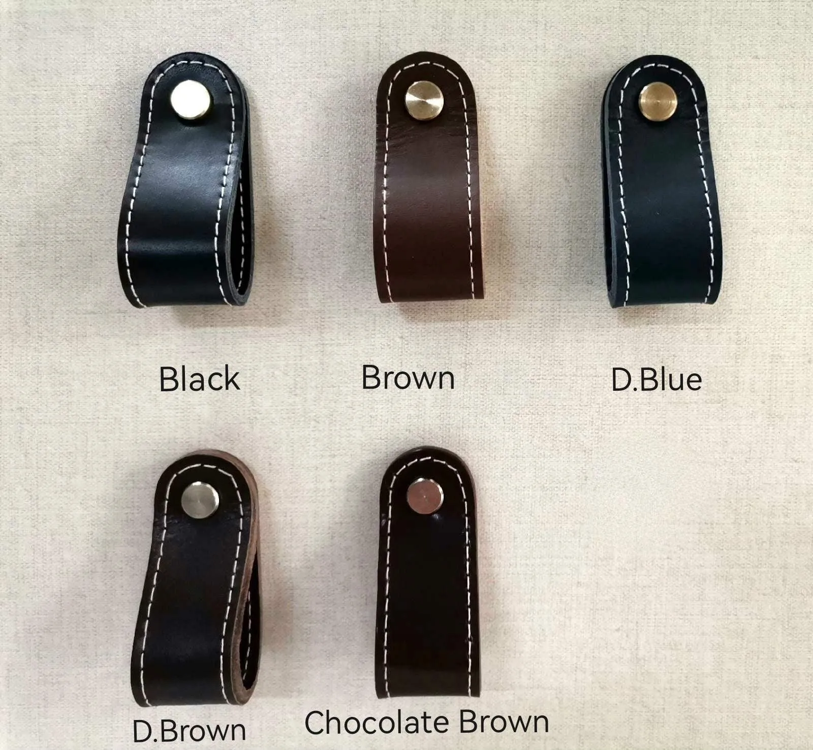 Leather drawer pulls, furniture leather knobs for cabinet doors, stitched and  rounded, width 2,5 cm (1" inch)