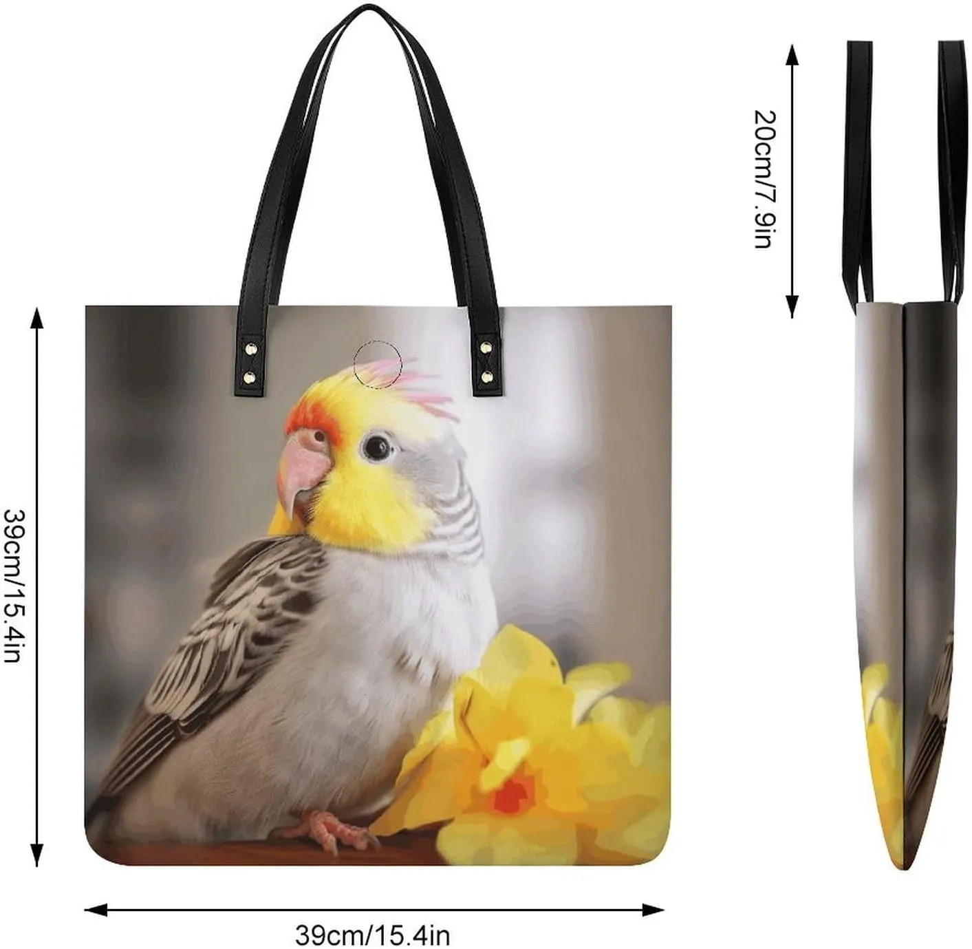 Leather Handbag for Women Tote Bag with Magnetic Buckle Cute Cockatiel Crossbody Bag Shoulder Bag